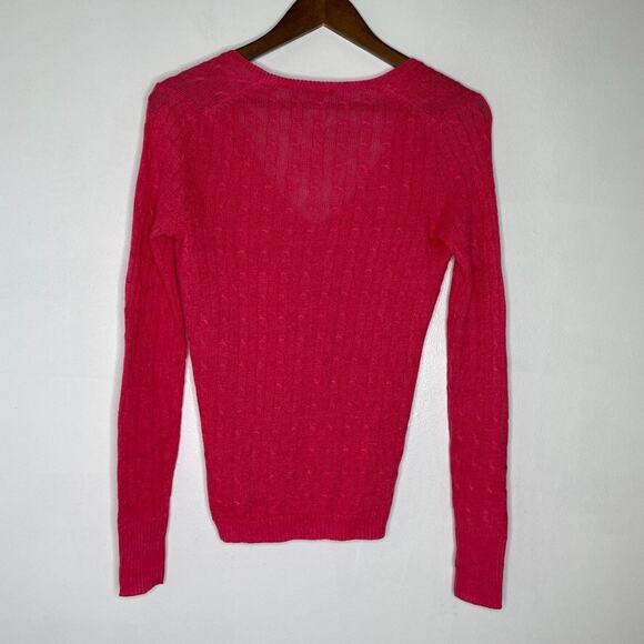 J Crew XS 100% Linen Sweater Pink V Neck Textured Cabelknit Classic NEW - Picture 3 of 5